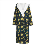 Vintage Moon And Sun Pattern Print Hooded Bathrobe