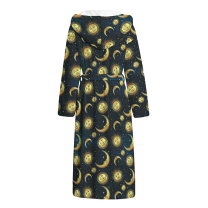 Vintage Moon And Sun Pattern Print Hooded Bathrobe