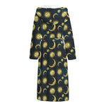 Vintage Moon And Sun Pattern Print Hooded Bathrobe