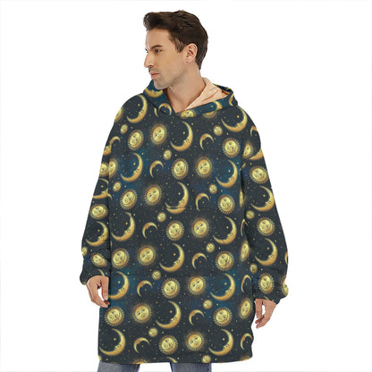Vintage Moon And Sun Pattern Print Hoodie Blanket