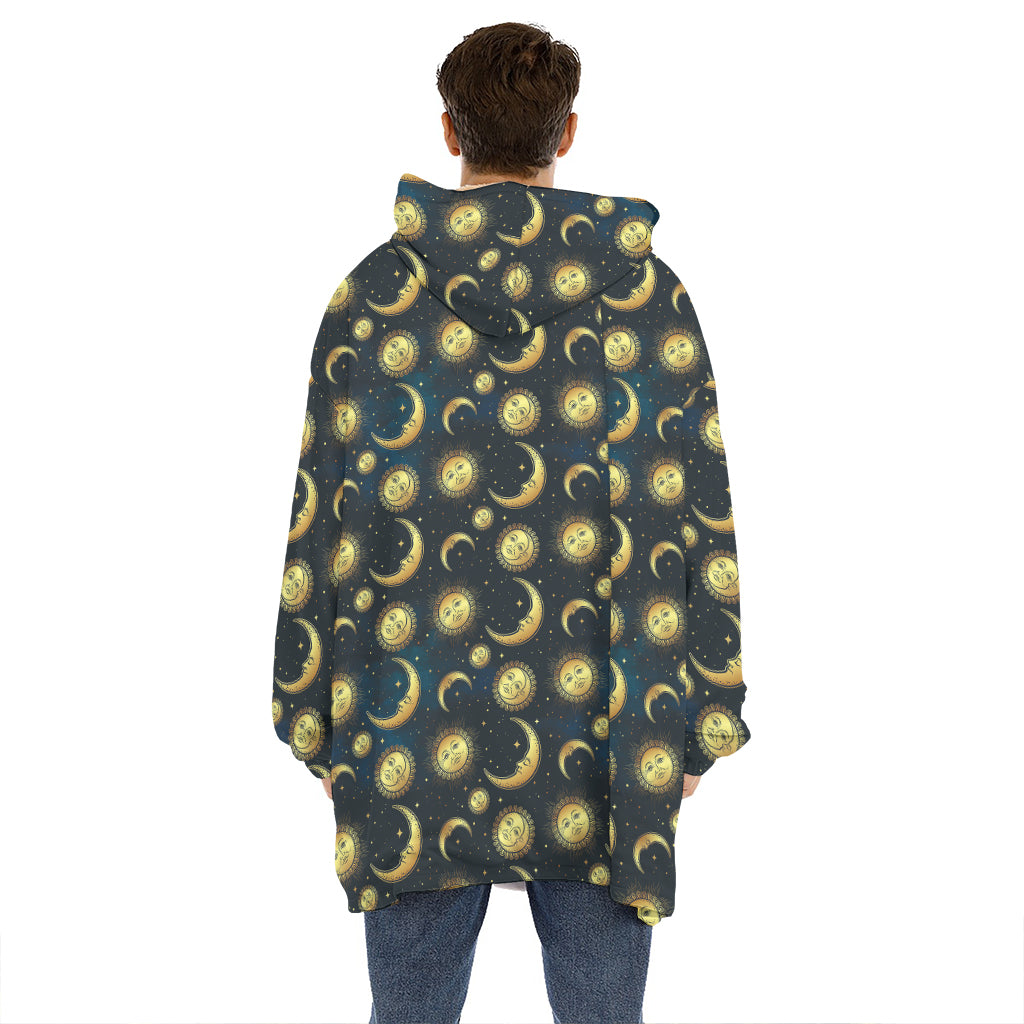 Vintage Moon And Sun Pattern Print Hoodie Blanket