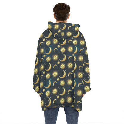 Vintage Moon And Sun Pattern Print Hoodie Blanket
