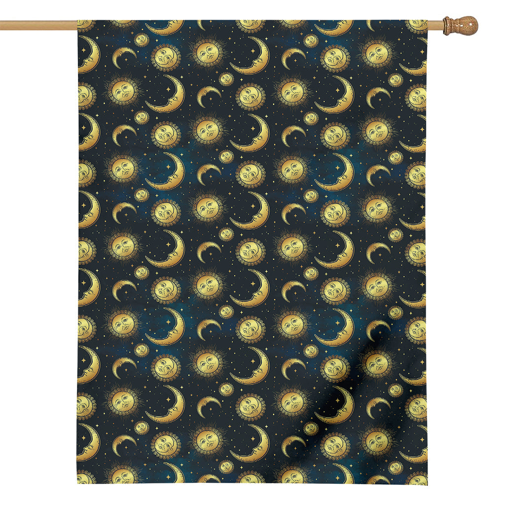 Vintage Moon And Sun Pattern Print House Flag