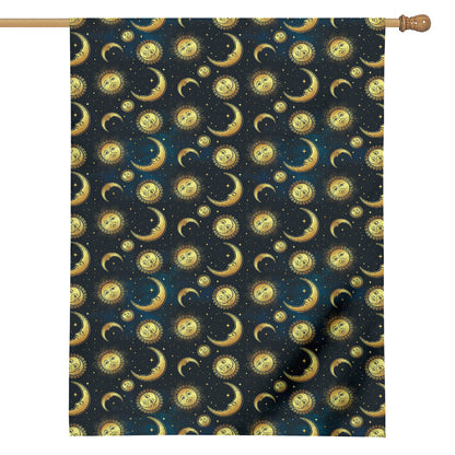 Vintage Moon And Sun Pattern Print House Flag