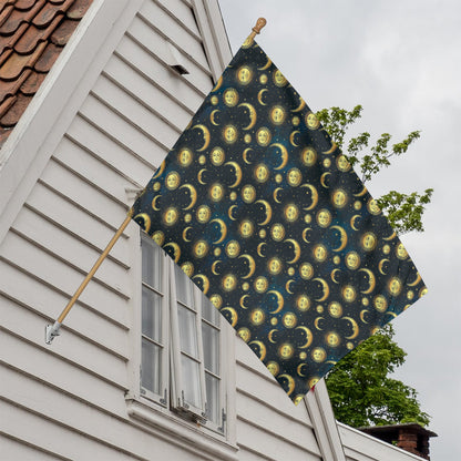 Vintage Moon And Sun Pattern Print House Flag