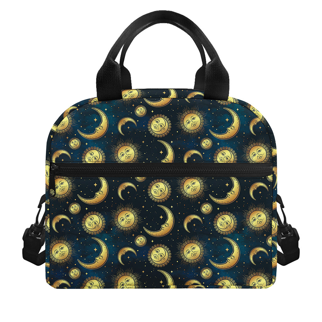 Vintage Moon And Sun Pattern Print Insulated Lunch Bag