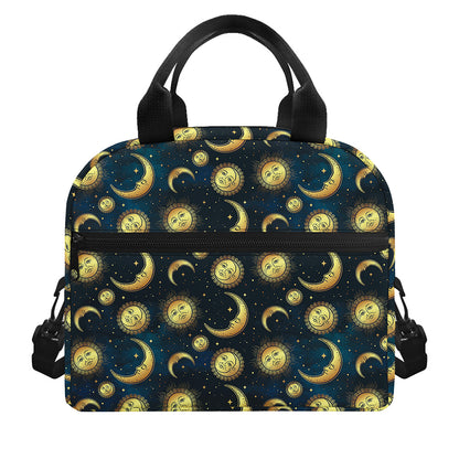 Vintage Moon And Sun Pattern Print Insulated Lunch Bag