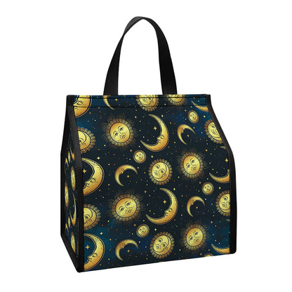 Vintage Moon And Sun Pattern Print Insulated Lunch Tote