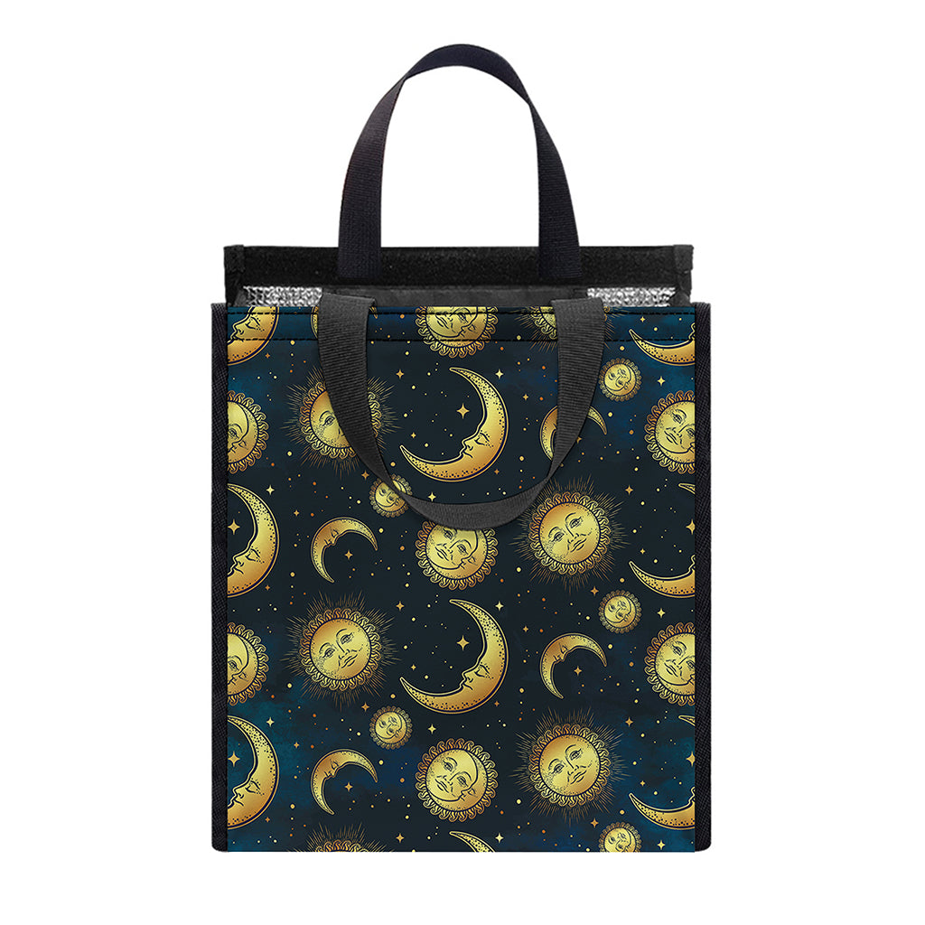 Vintage Moon And Sun Pattern Print Insulated Lunch Tote