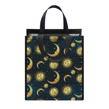 Vintage Moon And Sun Pattern Print Insulated Lunch Tote