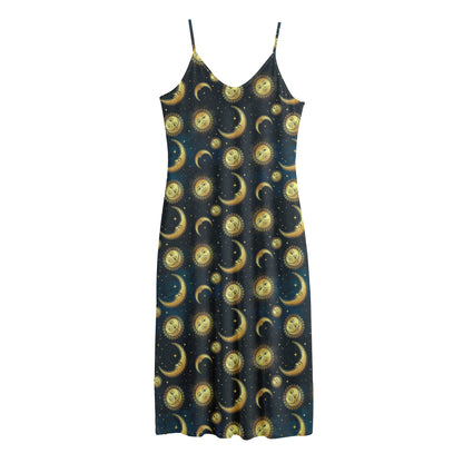 Vintage Moon And Sun Pattern Print Jersey Midi Cami Dress