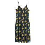 Vintage Moon And Sun Pattern Print Jersey Midi Cami Dress