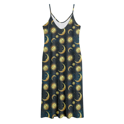 Vintage Moon And Sun Pattern Print Jersey Midi Cami Dress