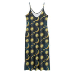 Vintage Moon And Sun Pattern Print Jersey Midi Cami Dress