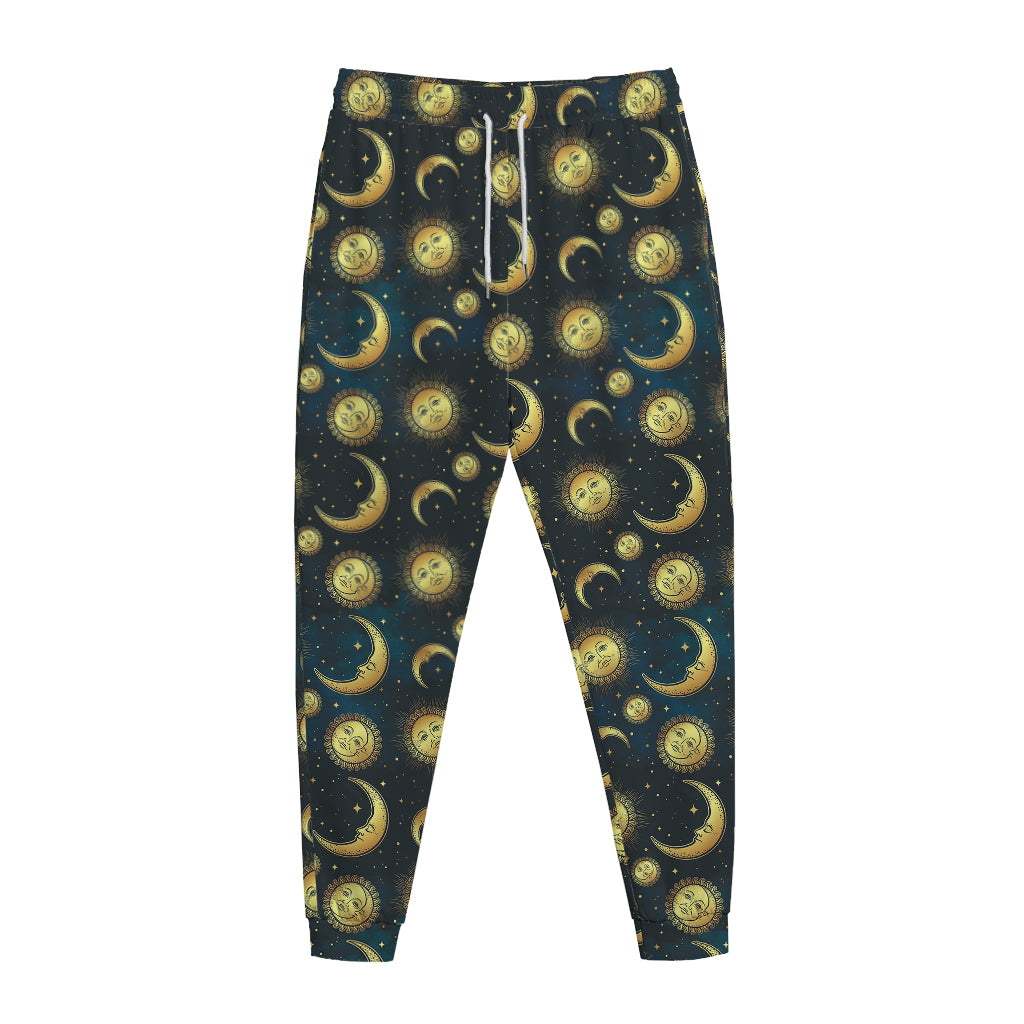 Vintage Moon And Sun Pattern Print Jogger Pants