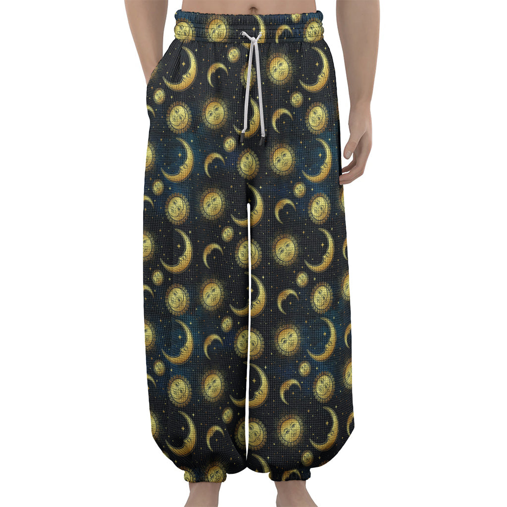 Vintage Moon And Sun Pattern Print Lantern Pants