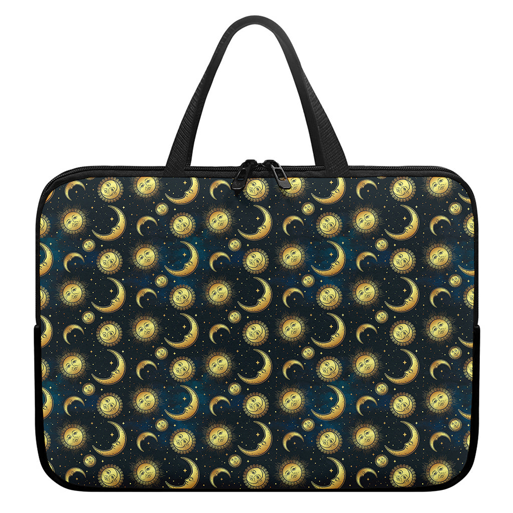 Vintage Moon And Sun Pattern Print Laptop Sleeve With Handle