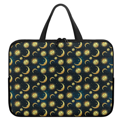 Vintage Moon And Sun Pattern Print Laptop Sleeve With Handle