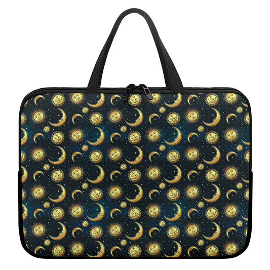 Vintage Moon And Sun Pattern Print Laptop Sleeve With Handle