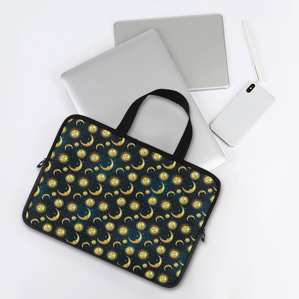 Vintage Moon And Sun Pattern Print Laptop Sleeve With Handle
