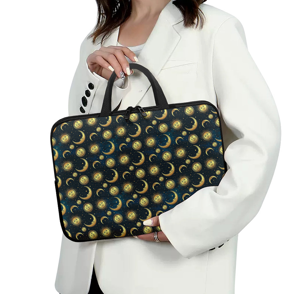 Vintage Moon And Sun Pattern Print Laptop Sleeve With Handle