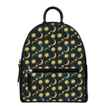 Vintage Moon And Sun Pattern Print Leather Backpack