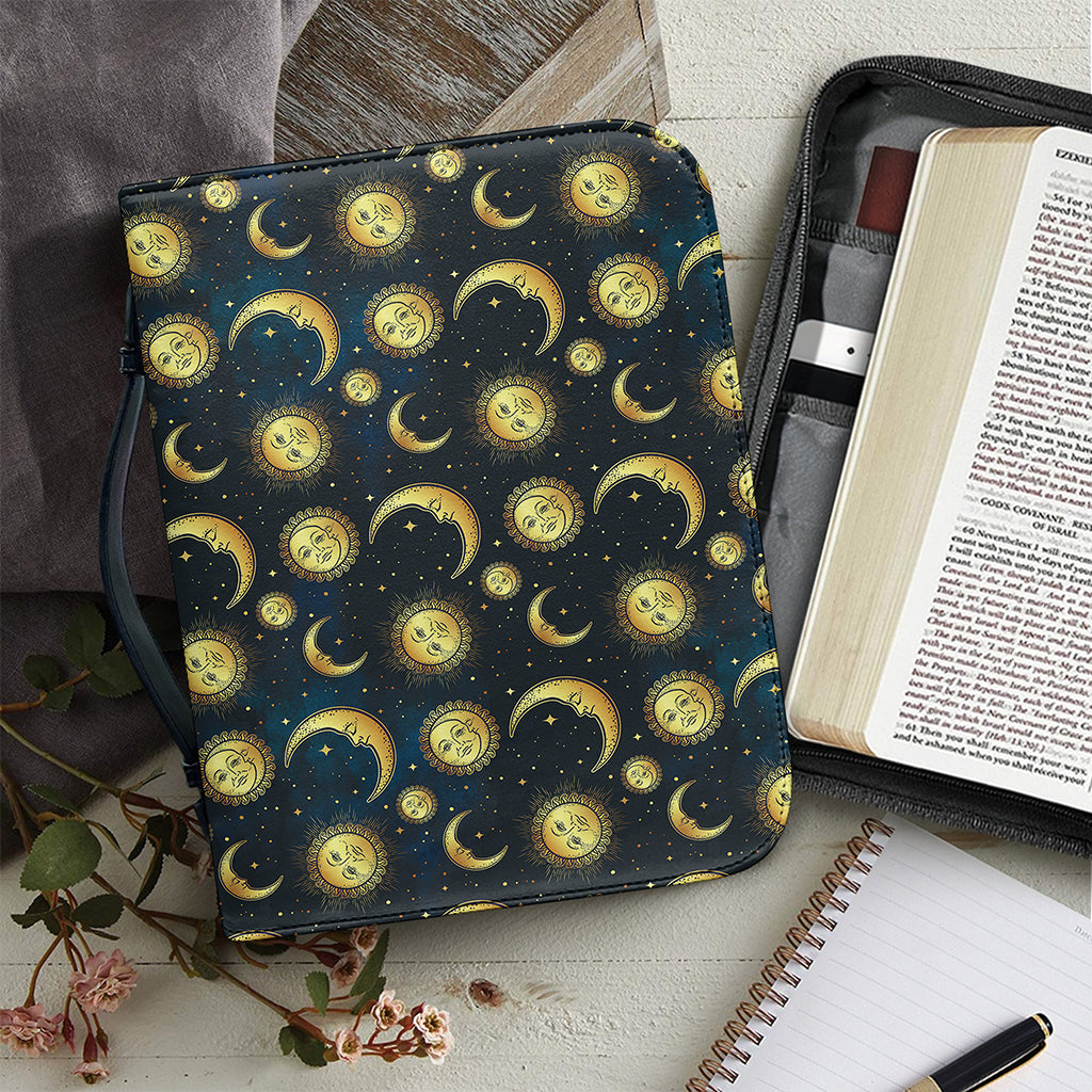 Vintage Moon And Sun Pattern Print Leather Bible Cover