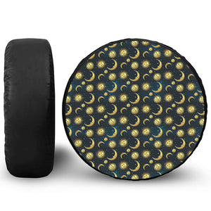 Vintage Moon And Sun Pattern Print Leather Spare Tire Cover