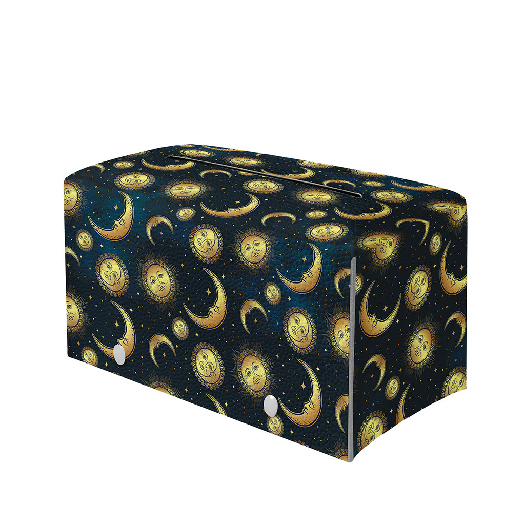 Vintage Moon And Sun Pattern Print Leather Tissue Box Cover