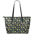 Vintage Moon And Sun Pattern Print Leather Tote Bag With Zipper