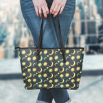 Vintage Moon And Sun Pattern Print Leather Tote Bag