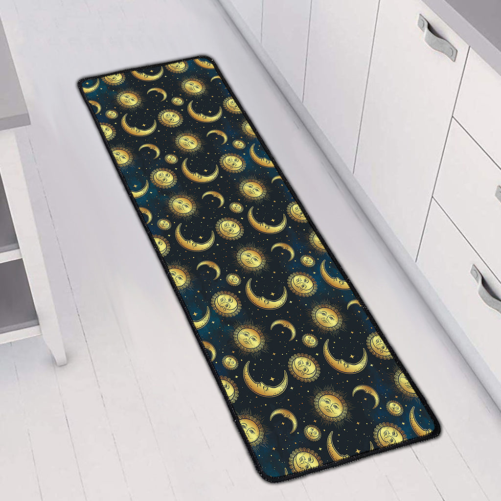 Vintage Moon And Sun Pattern Print Long Kitchen Mat