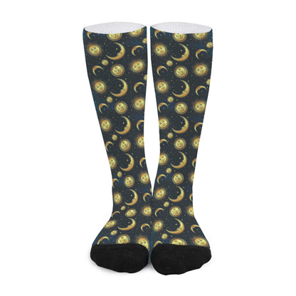 Vintage Moon And Sun Pattern Print Long Socks