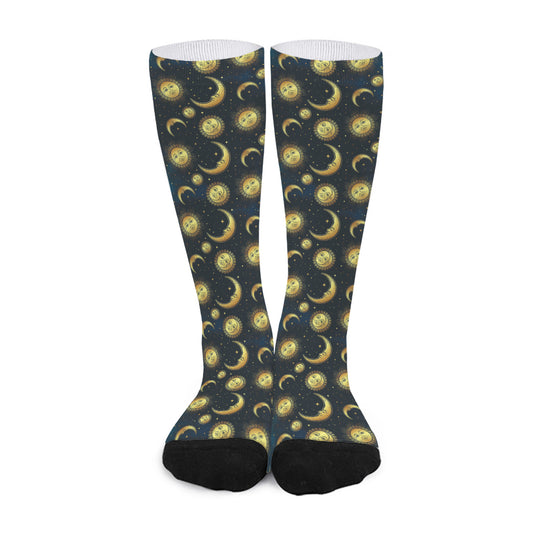 Vintage Moon And Sun Pattern Print Long Socks