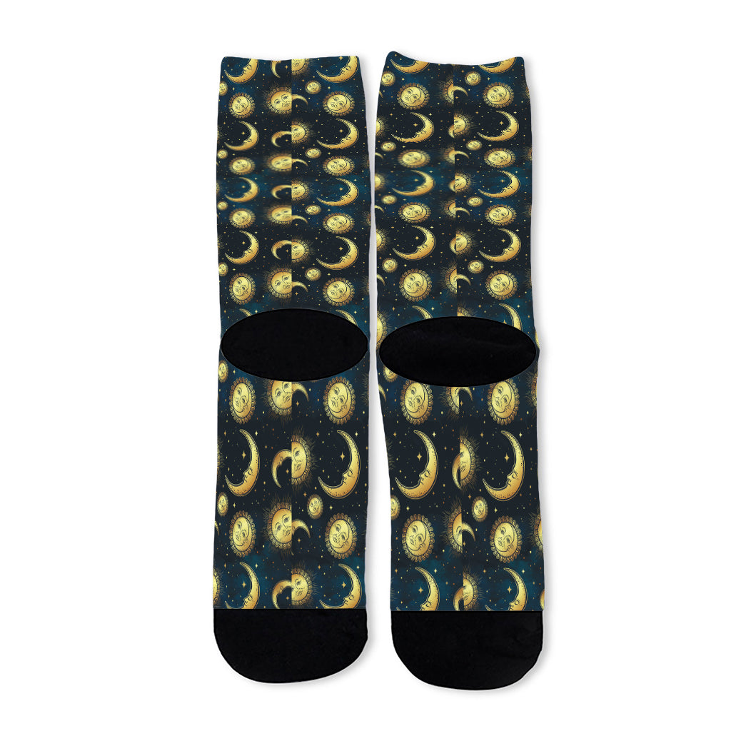 Vintage Moon And Sun Pattern Print Long Socks