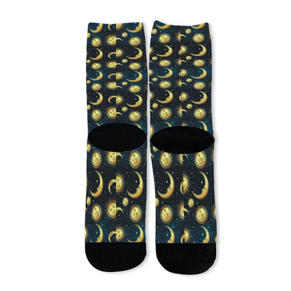Vintage Moon And Sun Pattern Print Long Socks