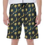 Vintage Moon And Sun Pattern Print Men's Beach Shorts