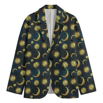 Vintage Moon And Sun Pattern Print Men's Blazer