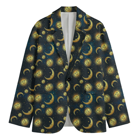 Vintage Moon And Sun Pattern Print Men's Blazer