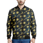 Vintage Moon And Sun Pattern Print Men's Bomber Jacket