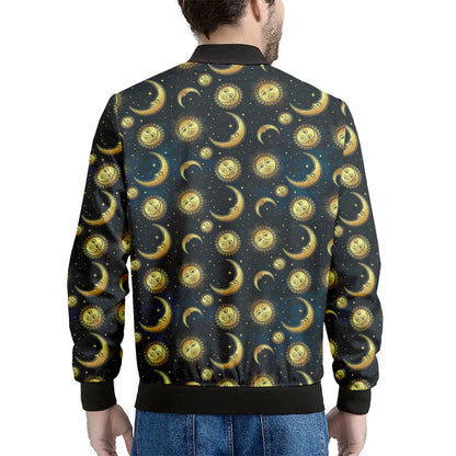 Vintage Moon And Sun Pattern Print Men's Bomber Jacket