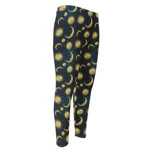 Vintage Moon And Sun Pattern Print Men's Compression Pants