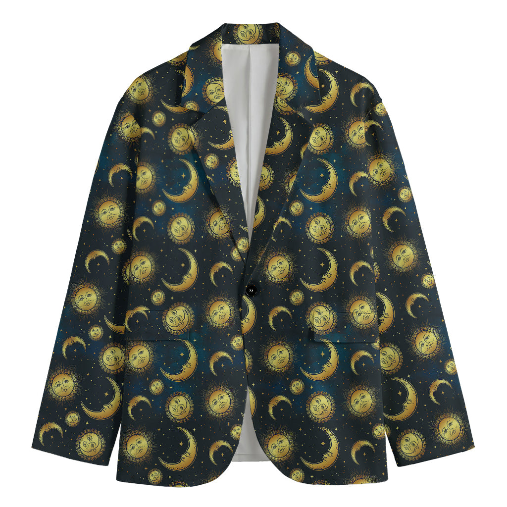 Vintage Moon And Sun Pattern Print Men's Cotton Blazer