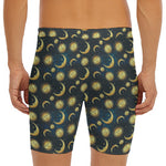 Vintage Moon And Sun Pattern Print Men's Long Boxer Briefs