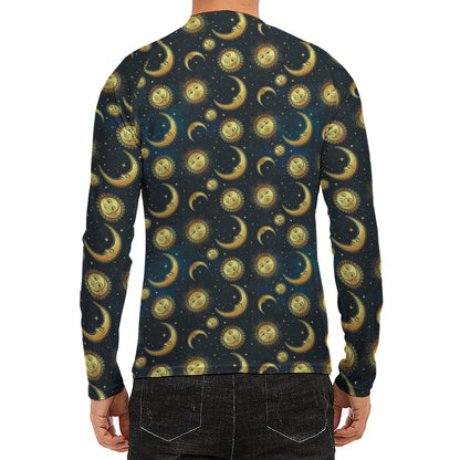 Vintage Moon And Sun Pattern Print Men's Long Sleeve Rash Guard