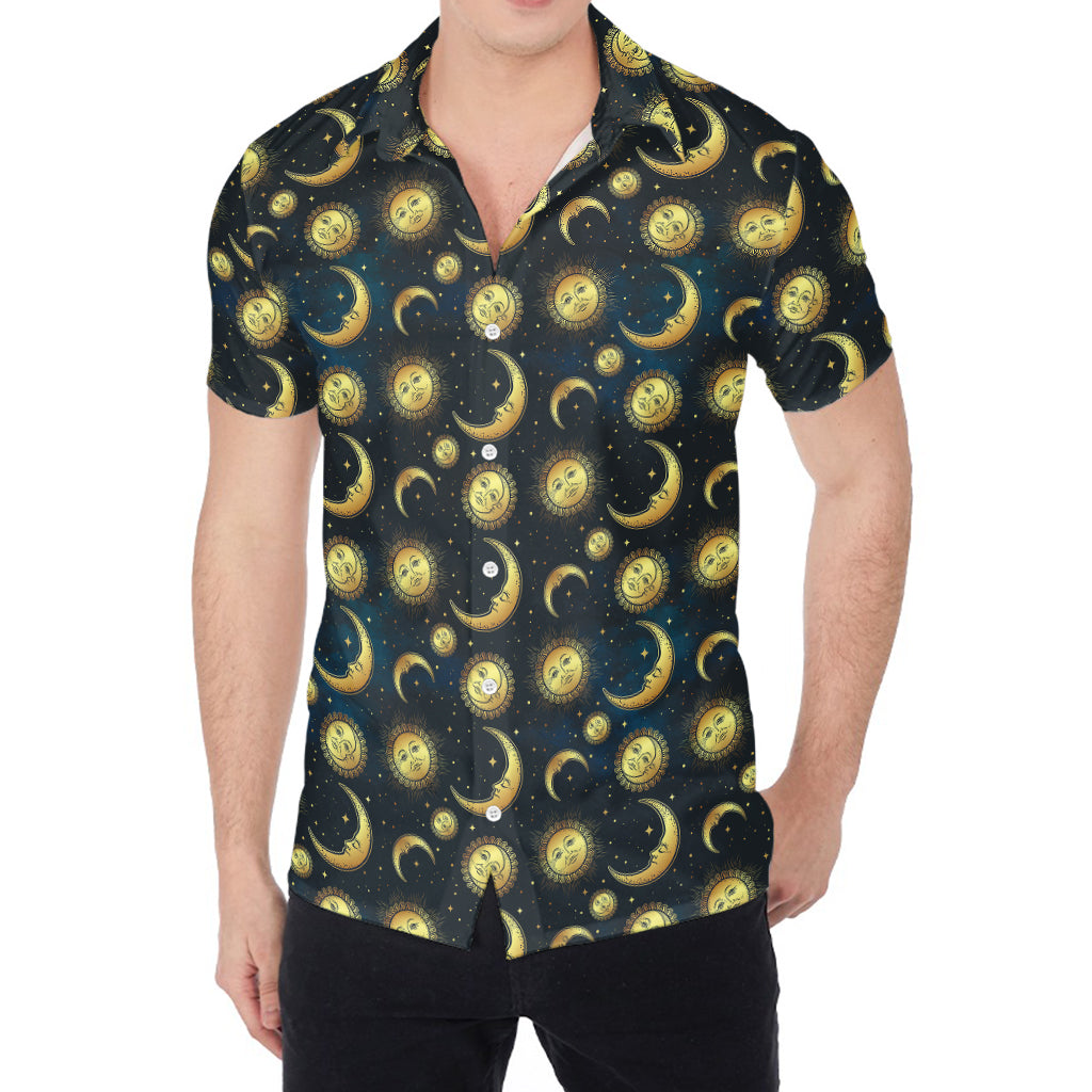 Vintage Moon And Sun Pattern Print Men's Shirt