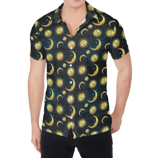 Vintage Moon And Sun Pattern Print Men's Shirt