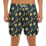 Vintage Moon And Sun Pattern Print Men's Split Running Shorts