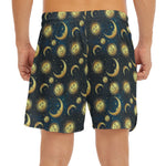 Vintage Moon And Sun Pattern Print Men's Split Running Shorts