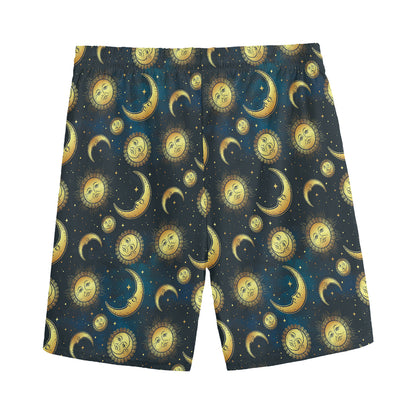 Vintage Moon And Sun Pattern Print Men's Sports Shorts